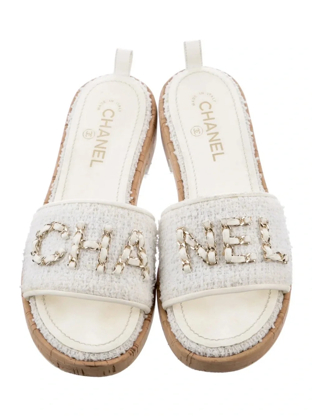 CHANEL White Tweed Sandals 41